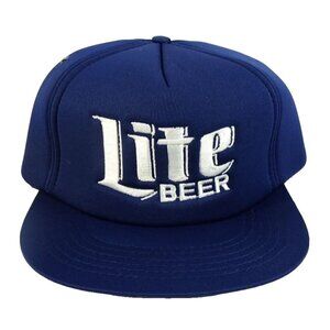 Vintage Miller Lite Light Beer Hat Snap Back Cap Dark Navy Blue Full Foam